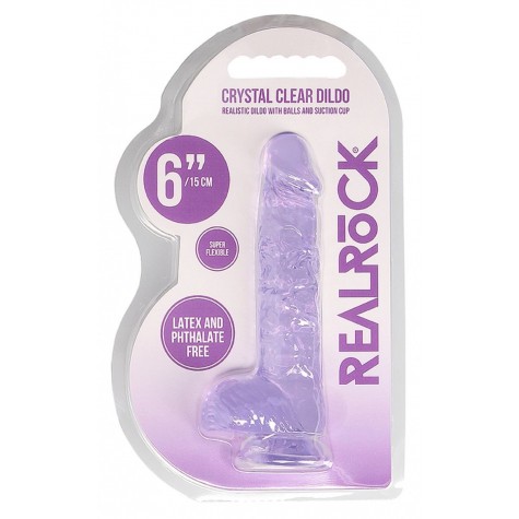 Фиолетовый фаллоимитатор Realrock Crystal Clear 6 inch - 17 см.